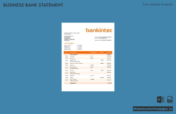 Bankinter-Unternehmenskontoauszug – Beispielvorschau in Word und PDF